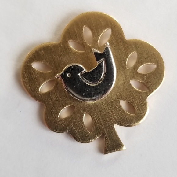 Vintage Avon pin Partridge in a Pear Tree pin brooch gold silver tone - Picture 2 of 8